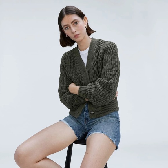 Everlane Sweaters - EVERLANE The Texture Cotton Cardigan Sweater Raglan Kambaba Green Knitwear Small
